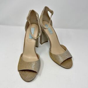 Betsey Johnson Carly Sandal Shoes Women 9.5 Gold Sparkle Strappy High Heel Party